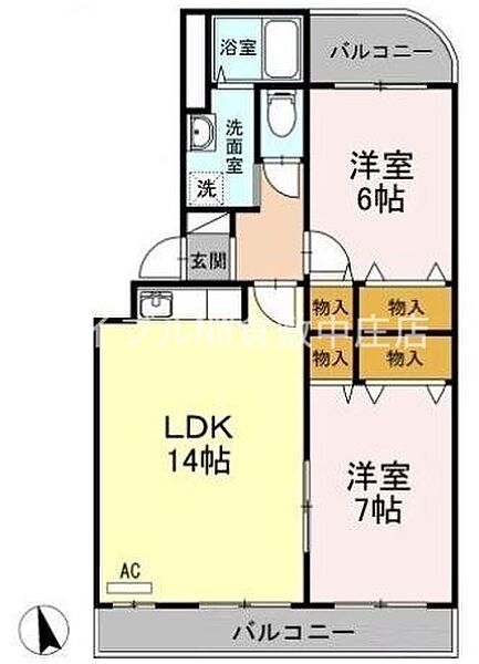 アステール ｜岡山県倉敷市安江(賃貸マンション2LDK・3階・63.65㎡)の写真 その2