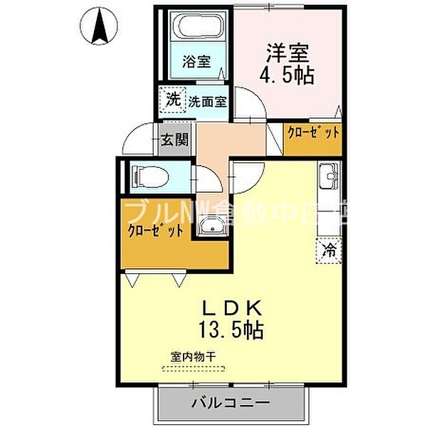 プレジール村央 ｜岡山県倉敷市東富井(賃貸アパート1LDK・2階・45.78㎡)の写真 その2