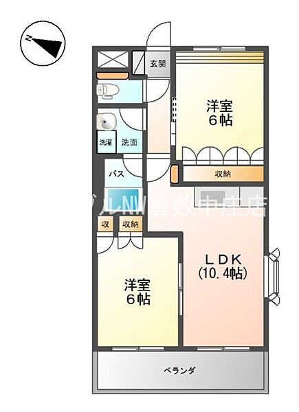 リビュール・エスポアＡ ｜岡山県倉敷市上東(賃貸アパート2LDK・1階・51.30㎡)の写真 その2