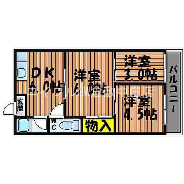 野田マンションC ｜岡山県倉敷市川入(賃貸アパート3DK・1階・36.50㎡)の写真 その2