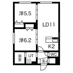 クレストN13 2LDKの間取図画像