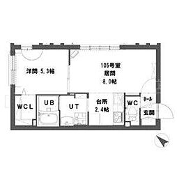 グランメール美園6-3 1LDKの間取図画像