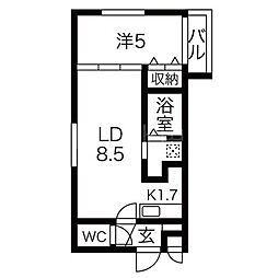 ワイズ月寒西 1LDKの間取図画像