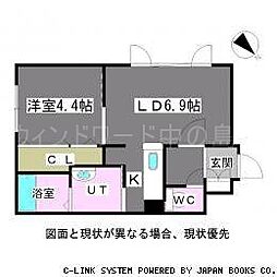 リベラルコート菊水 1LDKの間取図画像