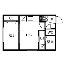 札幌市豊平区平岸四条9丁目マンション 1DKの間取図画像