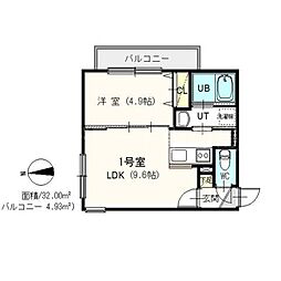 F・WORKS水車町 1LDKの間取図画像