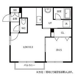 リコ月寒東 1LDKの間取図画像