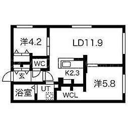 札幌市豊平区平岸二条1丁目マンション 2LDKの間取図画像