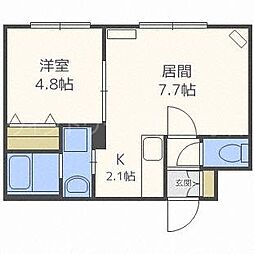 グランメール月寒EAST 1LDKの間取図画像