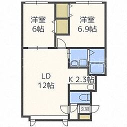 アファームド 2LDKの間取図画像