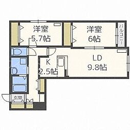 イー・ウォールトキ 2LDKの間取図画像