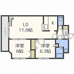 パルティーレ南郷通 2LDKの間取図画像
