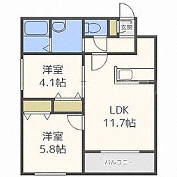 フォルトゥーナ 2LDKの間取図画像