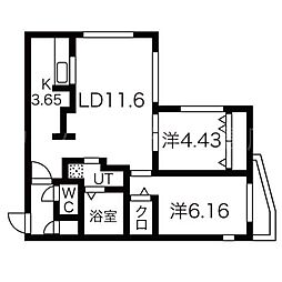 シンシア北8条 2LDKの間取図画像