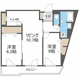 平岸リバーサイド 2LDKの間取図画像