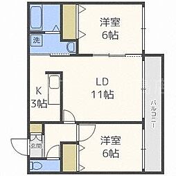 アボンドイースト 2LDKの間取図画像