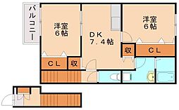 ペティットパレスヨコタ 2DKの間取図画像