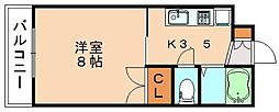 プレアール九工大 1Kの間取図画像