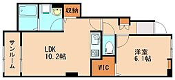 オーリュー下三緒 1LDKの間取図画像