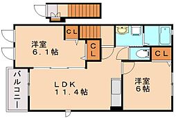 グレイス上三緒 2LDKの間取図画像
