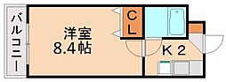 フラット7肘井 1Kの間取図画像