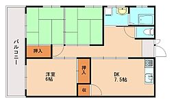 吉隈たつみ荘 3DKの間取図画像