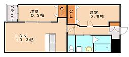 グランドゥール有安 2LDKの間取図画像