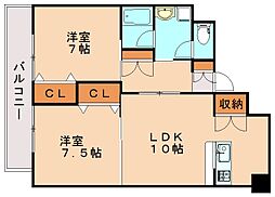 セントフォール新飯塚駅前 2LDKの間取図画像