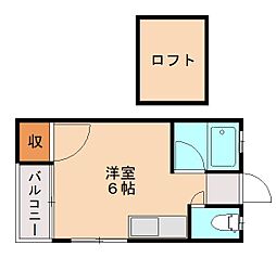 横田ハイツ ワンルームの間取図画像