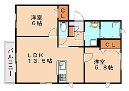 スーベニールA棟 2LDKの間取図画像