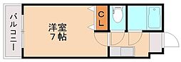 フラット5辻塚 1Kの間取図画像
