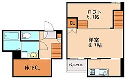 ADC新飯塚 1Kの間取図画像
