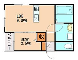 リアンコート飯塚 1LDKの間取図画像