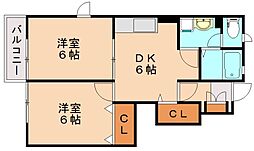 エスポアール桂川壱番館 2DKの間取図画像