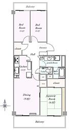 ヴィルヌーブ南越谷B棟 3LDKの間取図画像