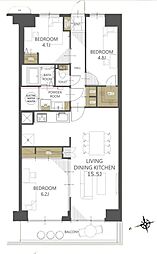 春日部サンハイツ1号棟 3LDKの間取図画像