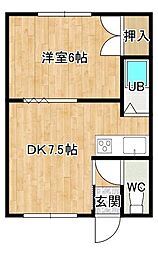 アサカワハイツ 1DKの間取図画像