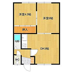 コーポときわ 2DKの間取図画像