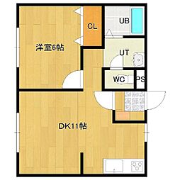 オリス西富 1DKの間取図画像