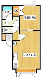 メゾンドショコラ 1LDKの間取図画像