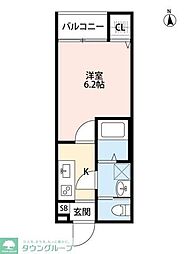 ベルつつじヶ丘 1Kの間取図画像