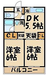 サンモール調布 2DKの間取図画像