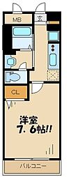 パディ・ヒル 1Kの間取図画像
