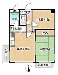 ベルゾーネ高羽 2LDKの間取図画像