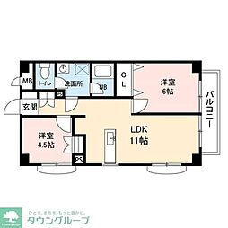 ロワイヤル東井堀12 2DKの間取図画像