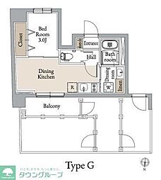 グランカーサ住吉III 1DKの間取図画像