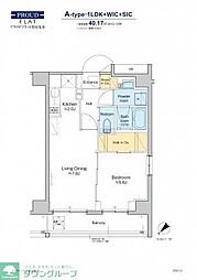 プラウドフラット墨田曳舟 1LDKの間取図画像