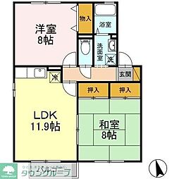 フラット南大野 2LDKの間取図画像