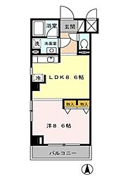シャンティオン 1LDKの間取図画像