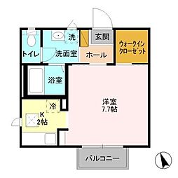 リバティーオーク 1Kの間取図画像